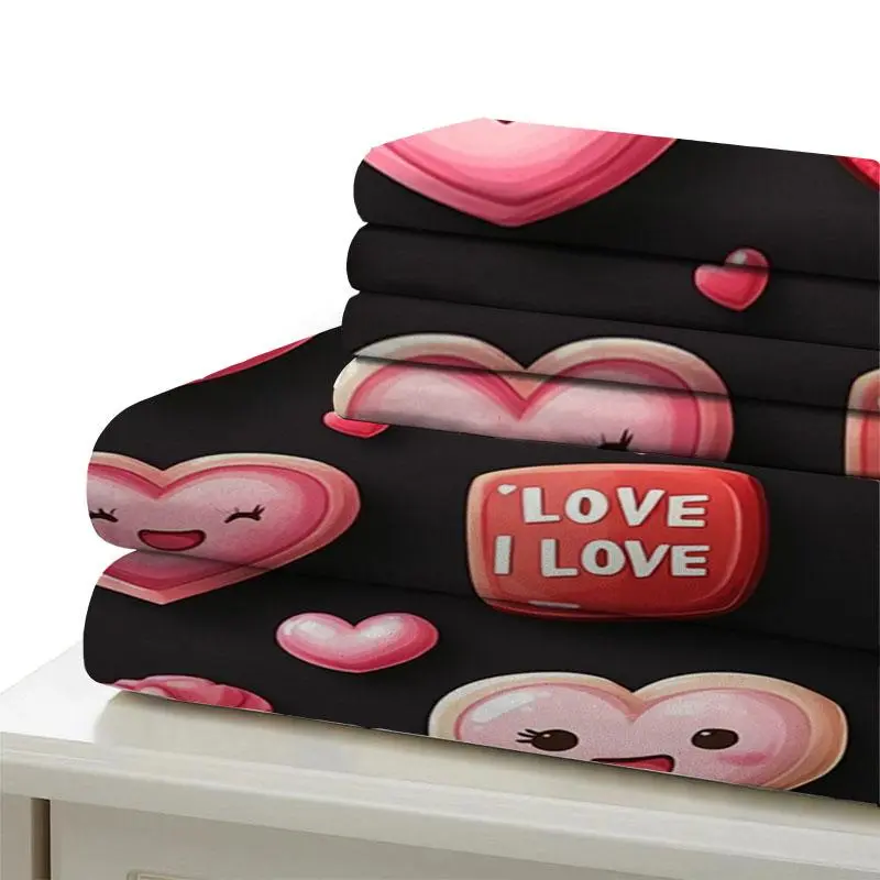 Heart Pattern Bedding Set, 1 Count Duvet Cover  & 2 Counts Pillowcases without Filler, Soft Comfortable Bedding Set for Home Bedroom Dormitory 4