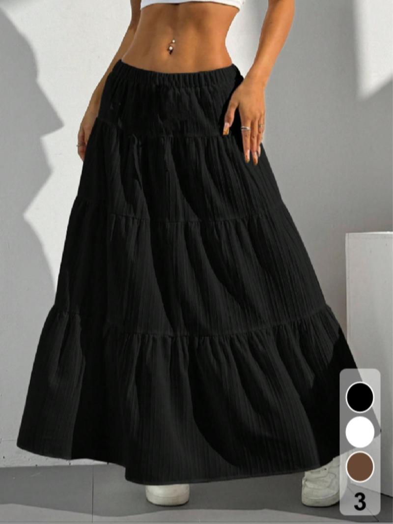 Product Introduction of Women's Plain Flared Skirt, Casual Fashion Striped Trim Long Skirt for Daily Wear, Ladies Bottoms for All Seasons 4