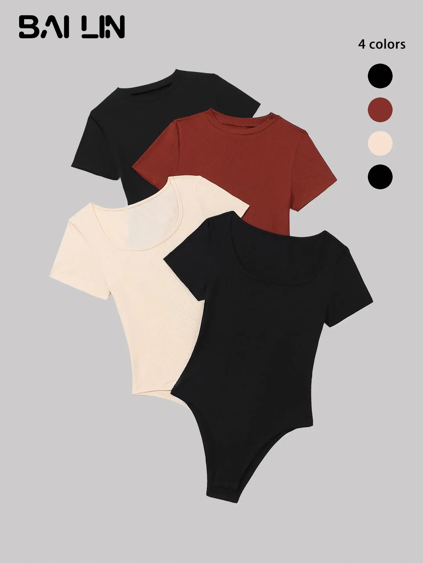 Women's Plain Textured Ribbed One Piece Bodysuit, Summer Clothes Women, Casual Solid Short Sleeve Bodycon Bodysuit, Women's Clothing for Daily Wear