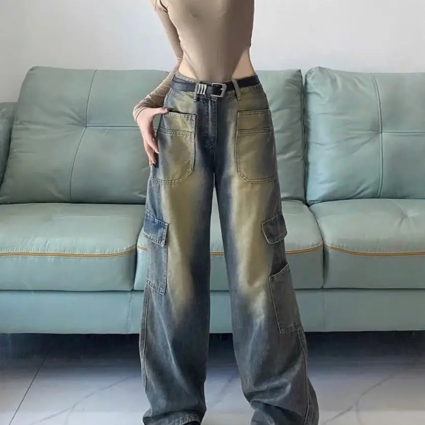 Quần jean ống rộng túi hộp quần nữ jean phong cách trẻ trung - - Quan7132_P0K48 Pants Nữ Women Denim