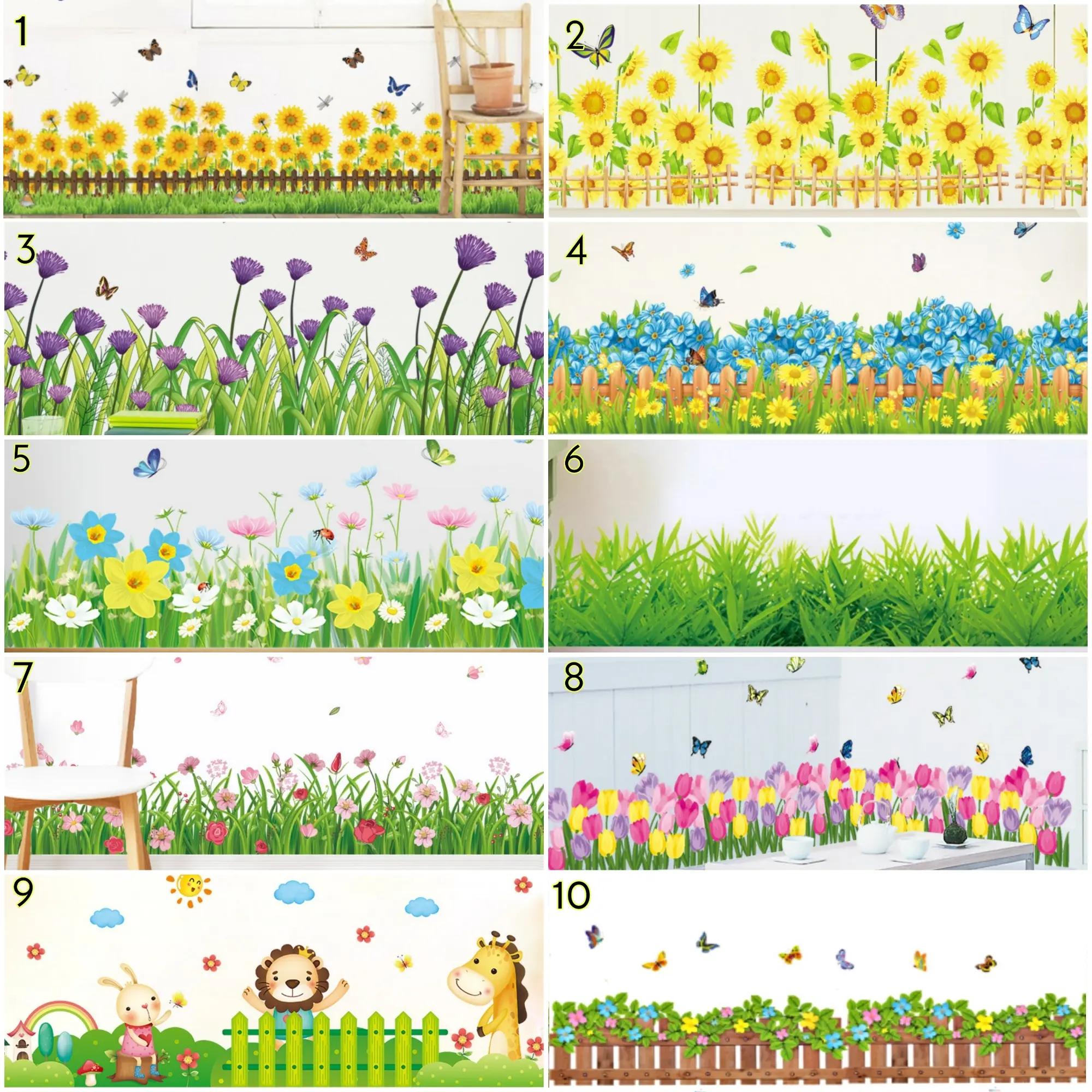 Juragan Stiker Dinding Rumput Bunga Bahan Vinyl PVC Pekerat Kuat dan Tahan Air untuk Kamar Tidur Ruang Tamu Aesthetic LDR96  Hiasan Sticker