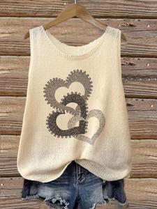 Women's Heart Pattern Round Neck Sweater Vest, Casual Sleeveless Knit Top for Summer, Fashion Women's Knitwear for Daily Wear