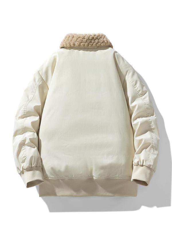 Men's Solid Color Zipper Pocket Design Jacket, Loose Casual Long Sleeve Outerwear for Fall & Winter, Men's Clothes for Daily Wear 7