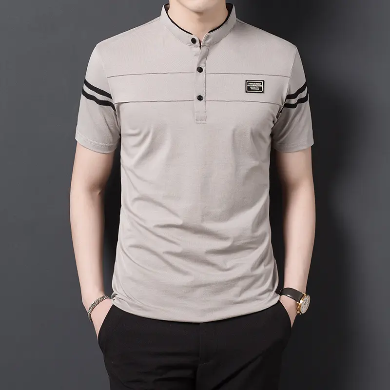 Áo Thun Nam Mùa Hè, Thời Trang, Cổ Đứng, Hợp Thời Trang, Dáng Ôm, Phong Cách Hàn Quốc Menswear Top Cotton Polo