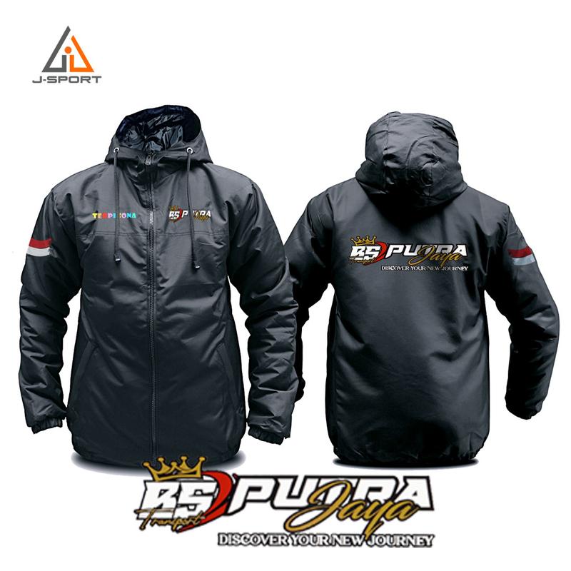 Jaket Custom Logo Satuan Buat komunitas seragam karyawan Keren Parasut Tebal Panjang Distro Hitam Pria  Cowok Casual 3