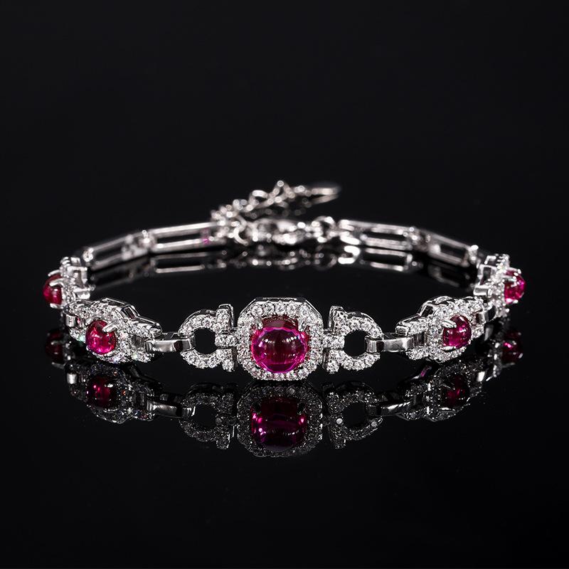 Tourmaline Imitation Pigeon Blood Red Royal Blue Bracelet European and American Retro Colored Gems Hand Accessory Bracelet Bracelet Cross-Border Wholesale Women's 0