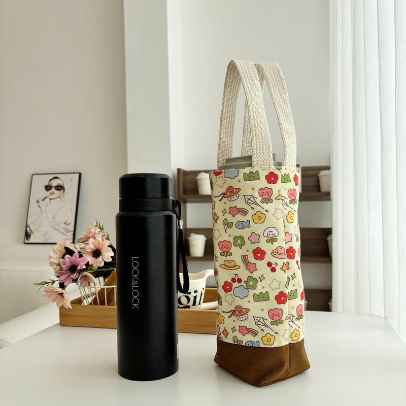 Túi đựng bình nước bottle bag thiết kế mới 2 quai chất liệu canvas phối vải in hình hoạt hình hoa lá Hiany AV03 2