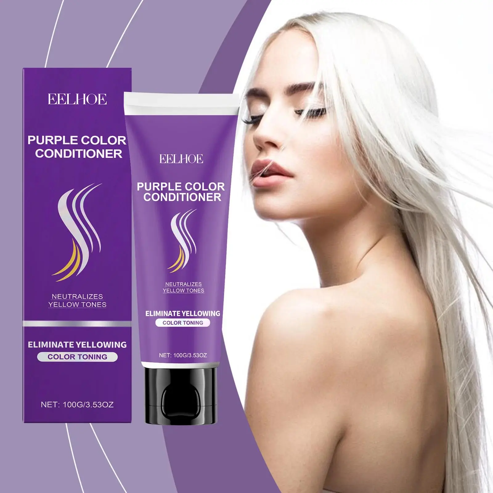 Purple Toning Conditioner for Colored Hair - Neutralize Brassiness Lock Color Moisturize Repair Dry Damaged Hair with Jojoba Oil