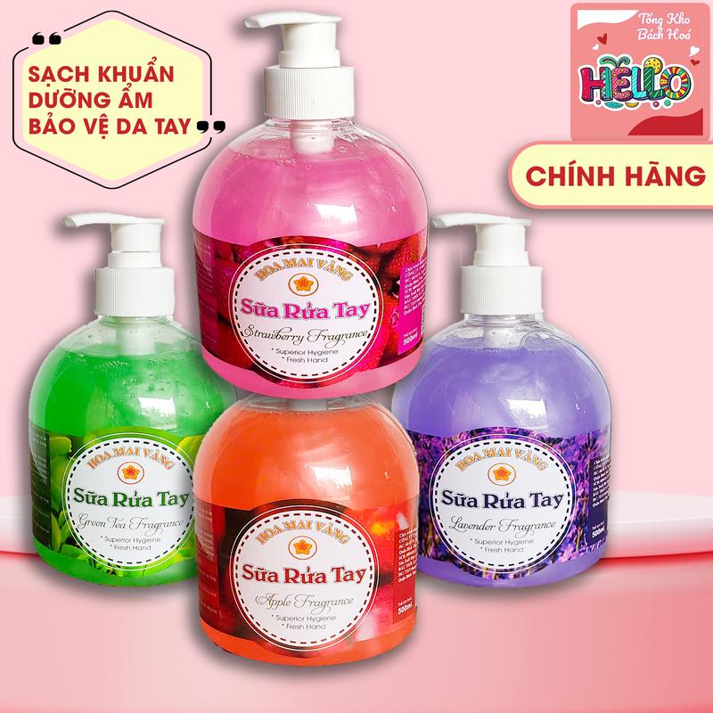   Combo 4 Chai  Nước Rửa Tay Hoa Mai Vàng 500ml  Chai  Chính Hãng  - Trà Xanh Lavender Dâu Táo - Diệt Khuẩn Dưỡng Ẩm Bảo Vệ Da Tay - HELLOTONGKHOBACHHOA 
