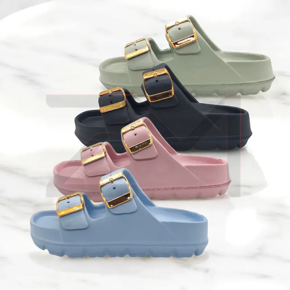 D825A | Sandal  model Dua Ban Kancing Gold Wanita | Sendal Wanita Jelly Terbaru | Sandal Wanita Tebal dan Empuk Juga Anti Slip