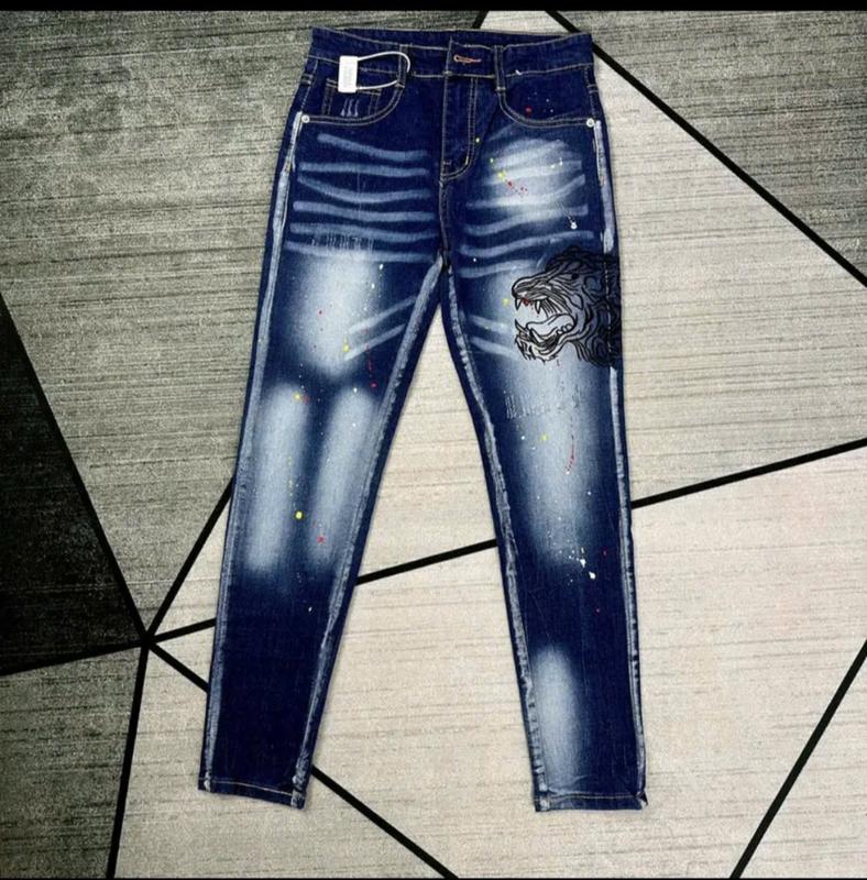 Quần jean nam xanh boy phố phối tag thêu mặt hổ chất co giãn form ôm cao cấp-GIN MAN Menswear Pants 5