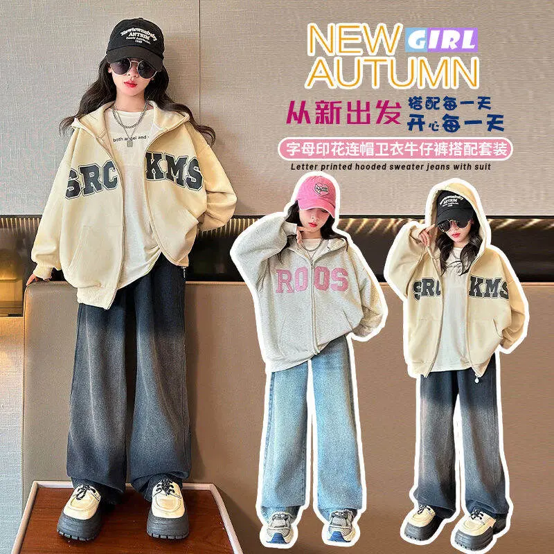 Áo Nỉ Hoodie Có Khóa Kéo, Cho Bé Gái, Thời Trang Mùa Xuân Và Mùa Thu, Phong Cách Hàn Quốc, Áo Khoác In Chữ, Thích Hợp Cho Trẻ Em Trung Và Lớn, Dáng Rộng Rãi Và Thường Ngày, Có Mũ Trùm Đầu, Đồng Phục Bóng Chày
