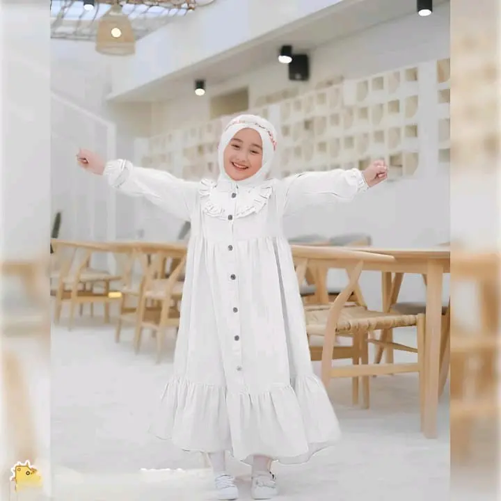Baju Gamis Anak Perempuan 2-7 Tahun / Dress Anak Perempuan Crinkle Airflow/ Baju Anak Muslim Hijab Panjang Ruffle Kerah Cantik Kancing Nyaman Variasi 5
