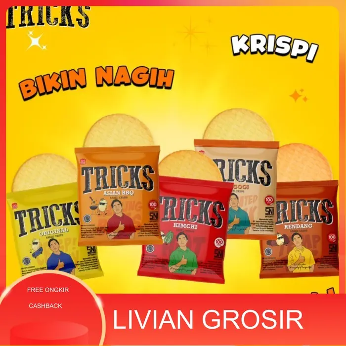 LG Tricks Crisps Potato Baked Crisps 1 box 60gr Isi 4pcs - Asian BBQ