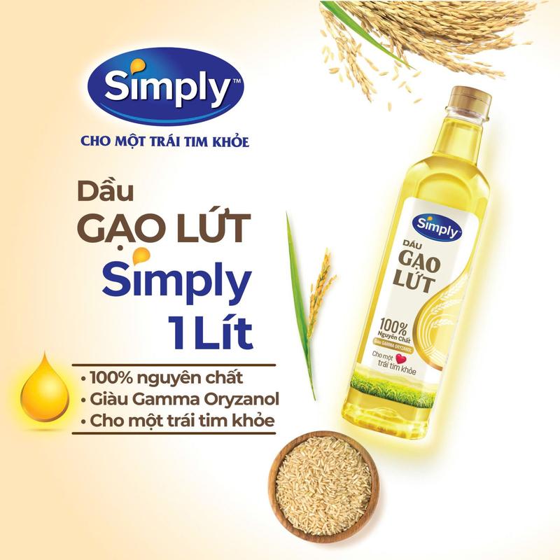Dầu Gạo Lứt Simply Nguyên chất 1L - Dầu ăn cao cấp cho món ăn ngon