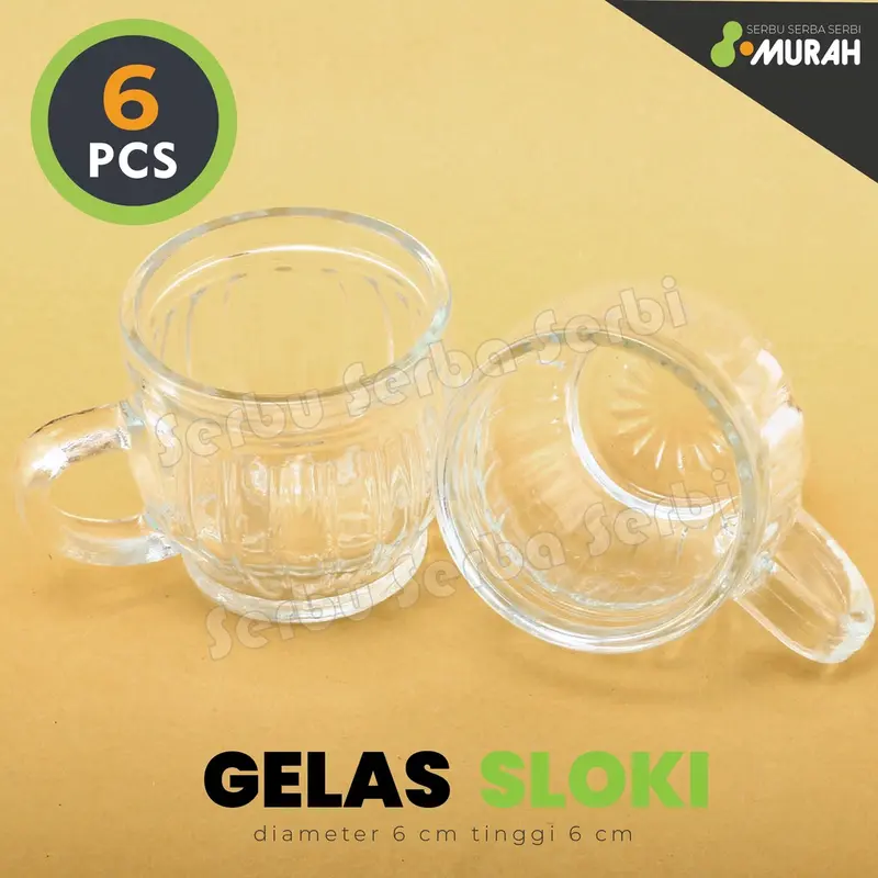 SERBU MURAH - SET 6 PCS - Gelas Sloki Cangkir GAGANG EMBOSS ELEGANT - Gelas kaca - Gelas Beling - Elegan - Gelas Cantik - Termurah Terlaris PROMO DISKON 0