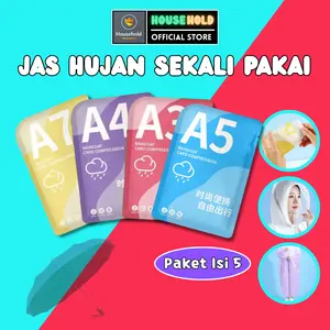 [Paket Isi 5] Jas Hujan Sekali Pakai Ponco Plastik Ringan Tipis Dewasa Anak Anti Air Praktis Portabel Untuk Motor Camping Hiking Outdoor Travel Darurat 0274+