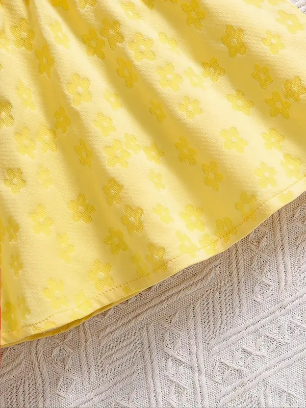 Toddler Girl's Sunflower Print Tee & Denim-Effect Print Skirt Two-Piece Set, Casual Short Sleeve T-shirt & Skirt for Summer, Kids Clothes for Daily Wear 2