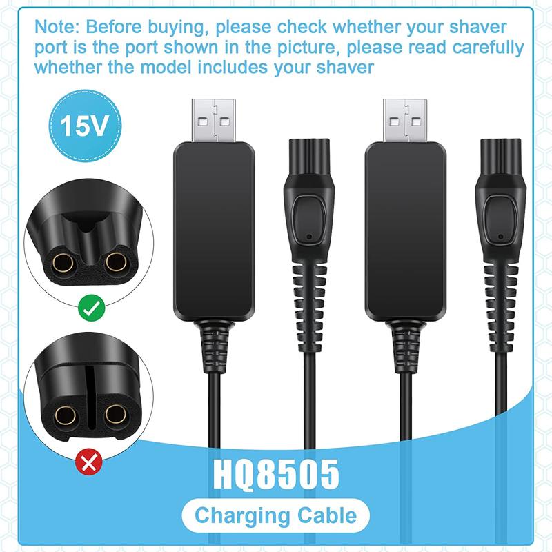 Product Introduction of 2 Pieces 15V USB One Blade HQ8505 Charger Cable Compatible with Philips Shaver Charger QP6520 QP6510 S5/ 7/9000, Aquatouch, Body 6