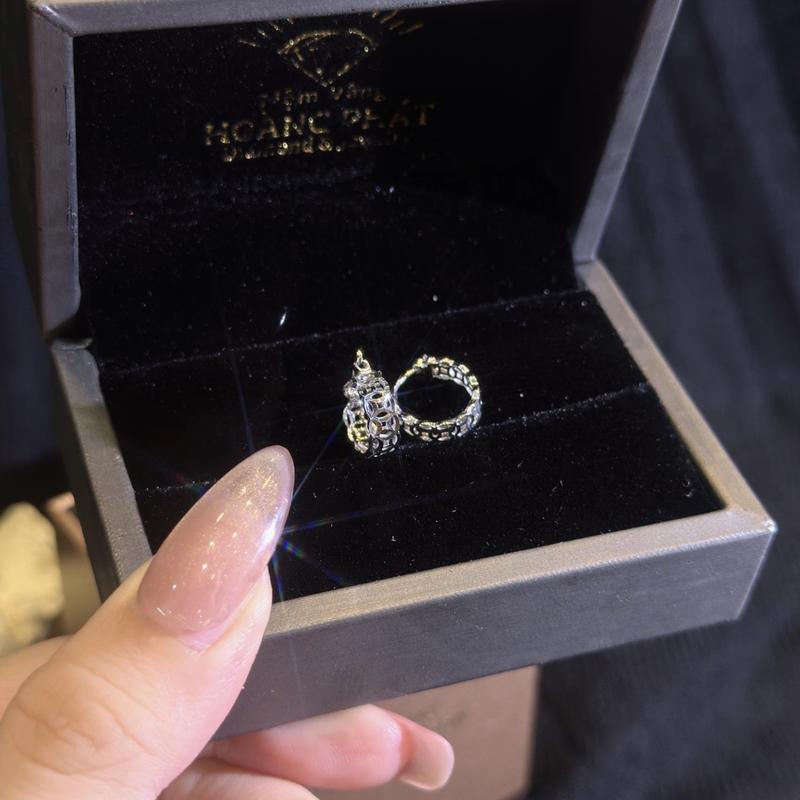 Bông Tai B.ạ.c Ý 925 Khoen Kim T.i.ề.n Chạm Máy (B206) KHÔNG XI KIM