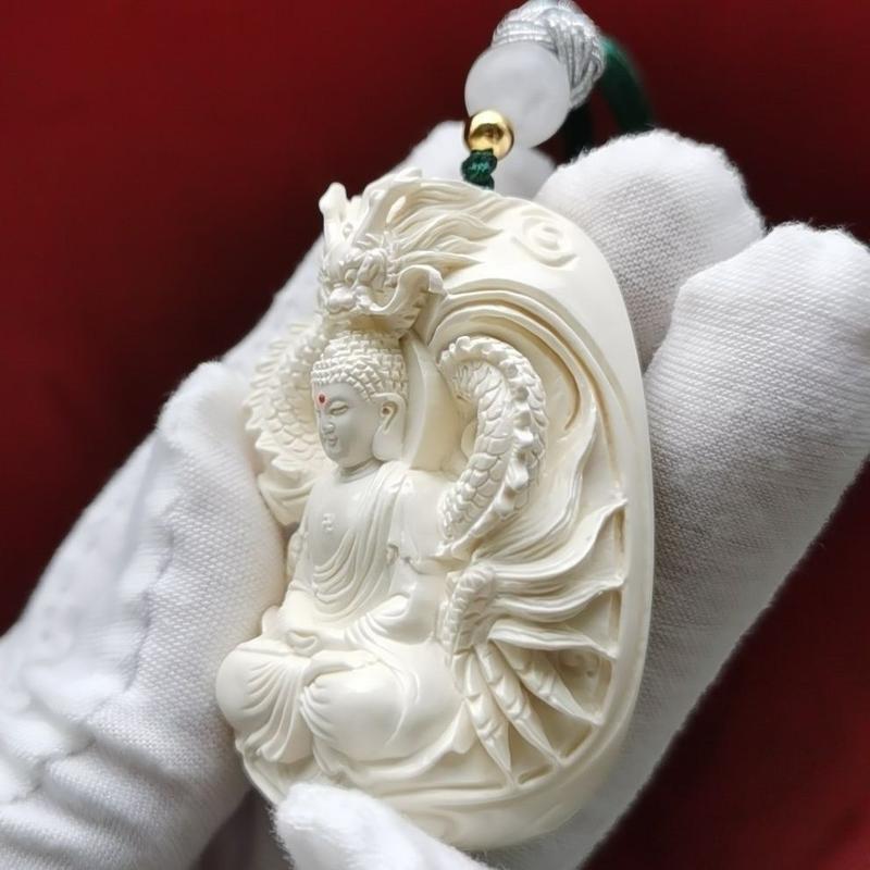 Mặt Dây Chuyền Vairocana Chạm Khắc Thủ Công Màu Ngà Mammoth, Thiết Kế Nguyên Bản, Tám Vị Thánh Bảo Trợ, Thích Hợp Làm Quà Tặng Nam Và Nữ, Thương Hiệu Voi 1