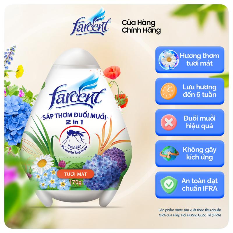 Sáp thơm phòng đuổi muỗi, khử mùi hôi hình trứng Farcent 170g chính hãng - Hương tươi mát chống muỗi