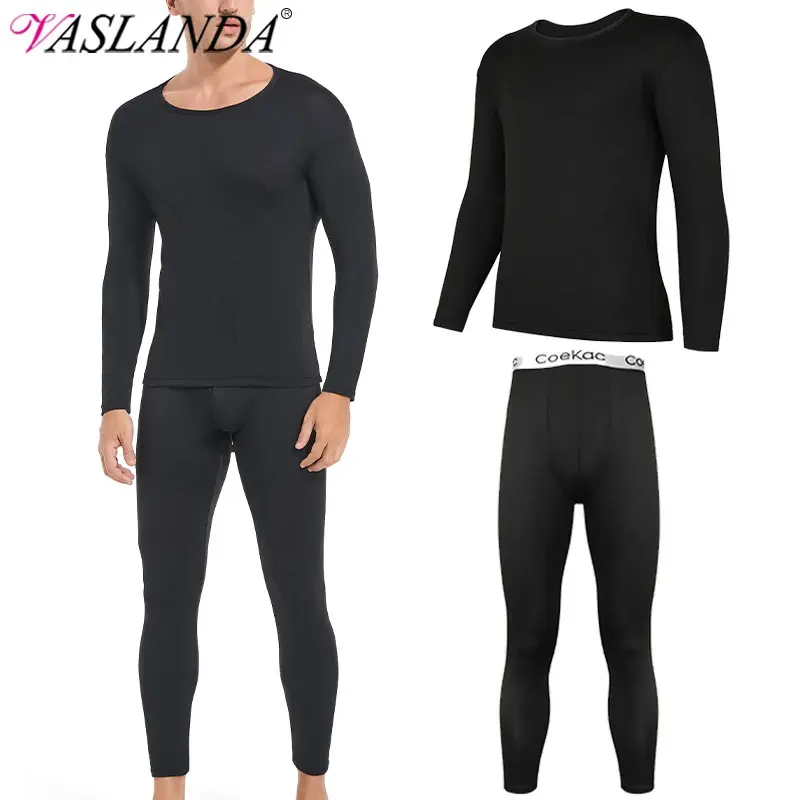 Men's Cotton Thermal Underwear Set Long Sleeve Top and Bottom Base Layer