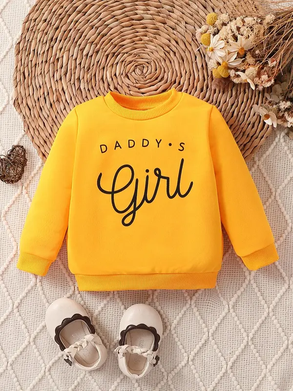 Baby Girl's "Daddy's Girl" Letter Print Crewneck Sweatshirt, Casual Round Neck Long Sleeve Pullover Top for Baby Girls, 2024 Trendy New Kids Fashion 3