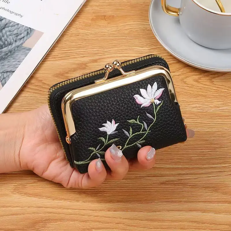 Túi Kẹp Thêu Hoa Sen, Phong Cách Trung Quốc, Thời Trang, Thanh Lịch, Ví Đựng Xu Ngắn Cầm Tay Mini, Dành Cho Nữ, Hàng Mới Về Năm 2025 Mùa Xuân Hè 1