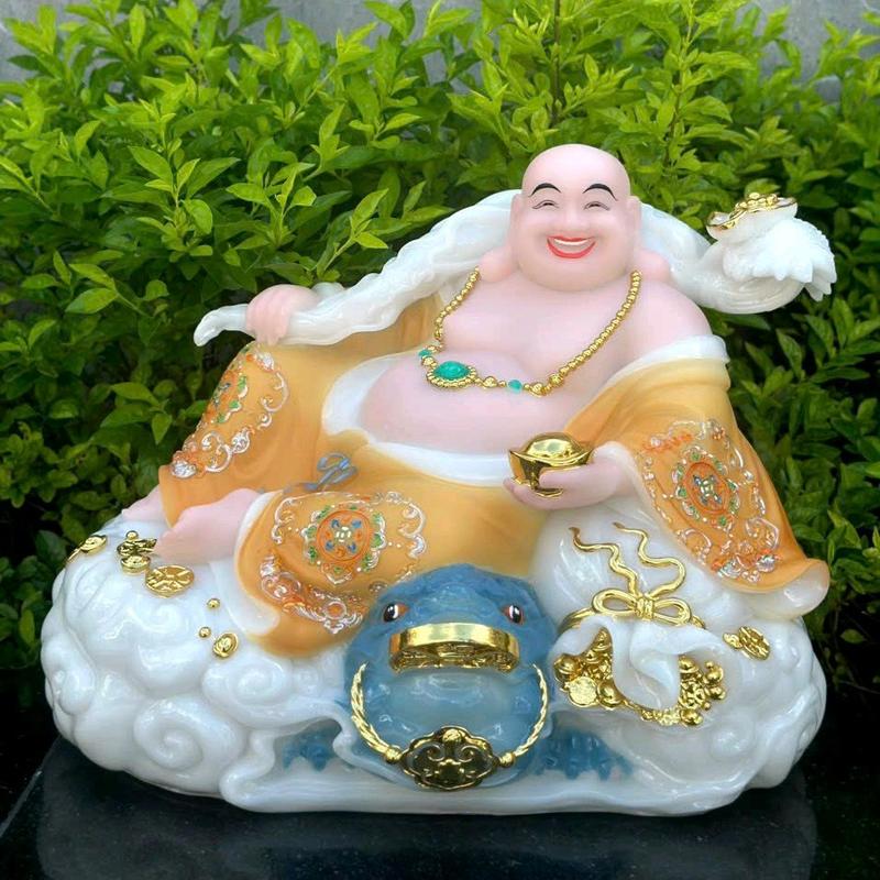 Tượng Di Lặc Phú Quý áo gấm ( chất liệu đá cao cấp . ngang 50cm cao 40cm ) 6