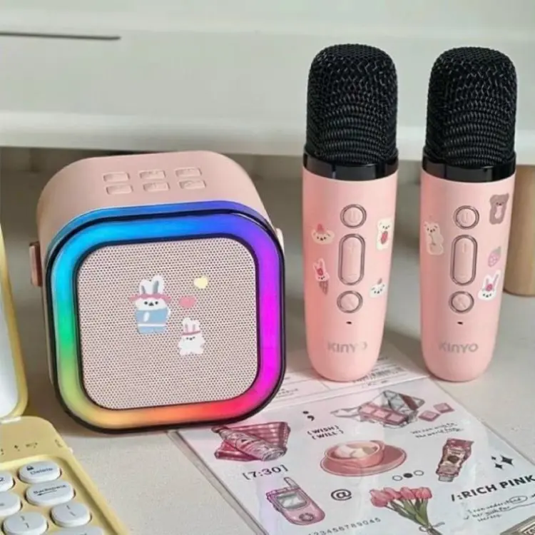 ( SALE MẠNH ) Loa Bluetooth Karaoke Mini K12 Tặng kèm 2 Mic Hát , Thiết Kế Nhỏ Gọn , Âm Thanh Hay Bass Chuẩn , Có Đèn Led Nhiều Màu , BH Lỗi 1 đổi 1