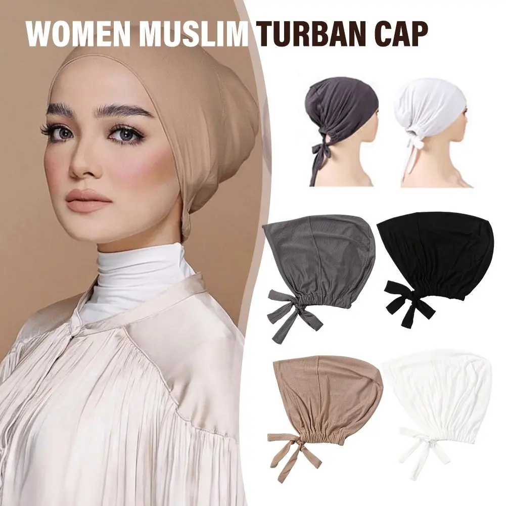 Inner Hijab Headscarf Elastic Adjustable Turban Tie Back Soft Cotton Modal Bonnet Instant Caps Women Headwrap Undercap