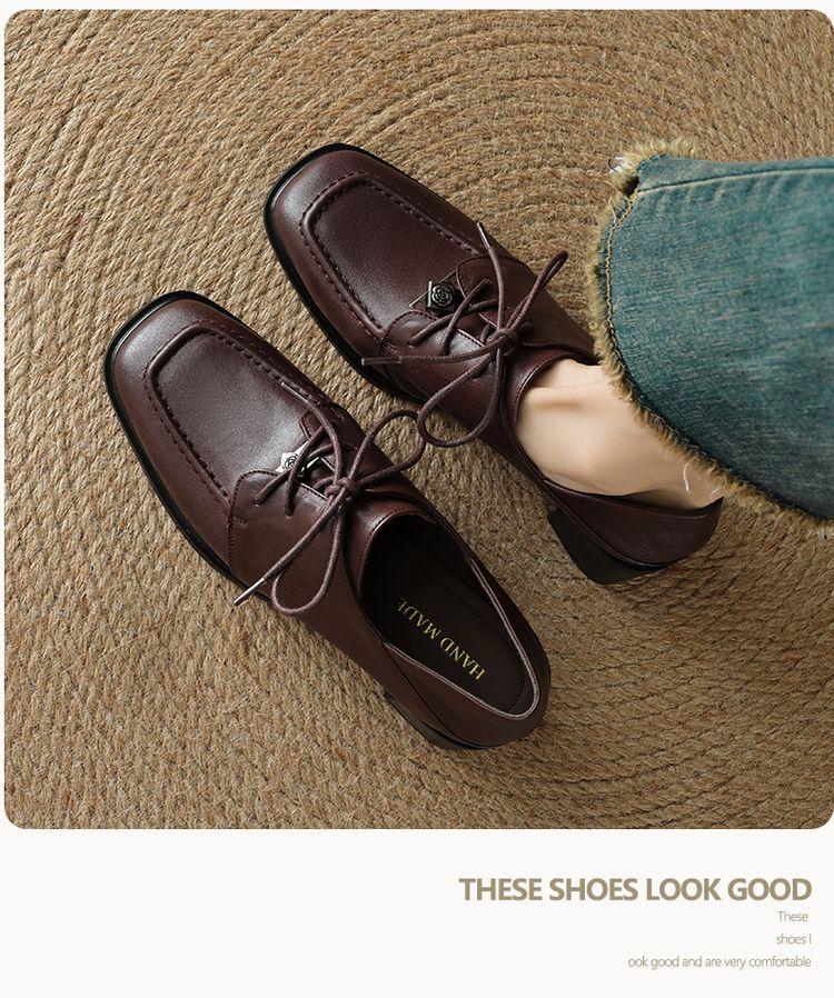 Product Introduction of Leather women's shoes fashion matching single shoes thick heel loafers inside and outside the full head layer of sheepskin Footwear Girl Comfort Closed Active 8