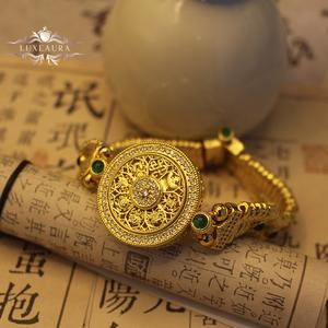 Gelang Kompas, Emas Aluvial, Gaya Purba, Lapan Harta Karun Pintar, Gelang Boleh Putar, Gelang Jam Tangan Gesper Ganda, Emas, untuk Wanita Perak Permata Bangles Barang Kemas