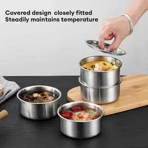 Stainless Steel Steaming Bowl With-lid Household Baby Food Bowl Steamed Egg Custard Bowl