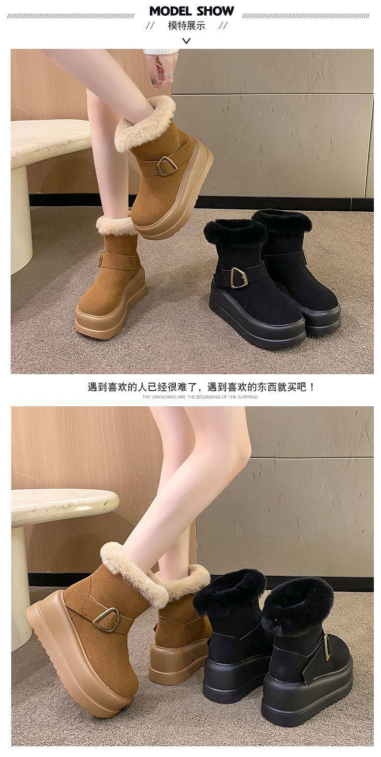 Product Introduction of Platform Height Increasing Snow Boots for Women Versatile Fashion 2023 Winter New Style Chunky Short Boots Cotton Shoes Mid-Calf Boots Trendy Pedal 19