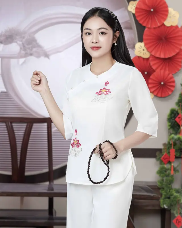 Pháp Phục Cô Thỏ - Bộ Quần Áo Pháp Phục Vạt Sóng Thêu Sen Đính Ngọc 3