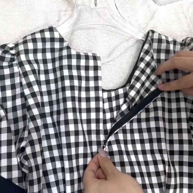 [Blapinkshop] Đầm caro Blapink đầm cổ sen phối màu sọc caro phong cách dễ thương nhí nhảnh 8