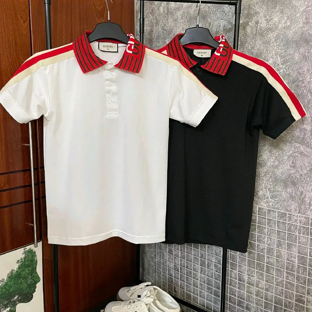 Áo thun nam polo bo đỏ viền vai thời trang mới trẻ trung dệt kim