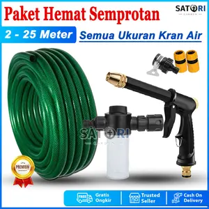 PAKET SEMPROTAN SELANG AIR BENANG HIJAU ANTI LUMUT 5 - 20 METER JET SPRAY CUCI MOTOR MOBIL MURAH