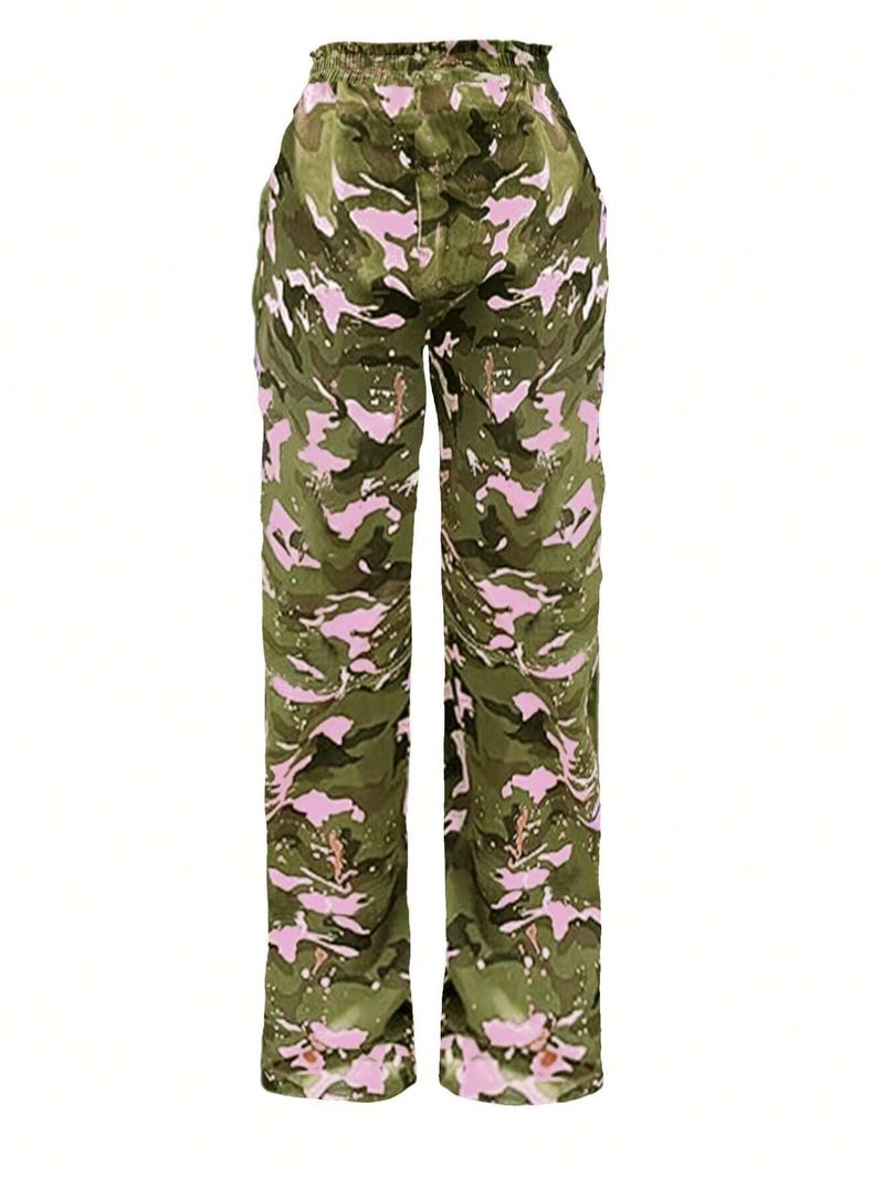 Product Introduction of Women's All Over Camo Print Straight Leg Pants, Casual Comfy Trousers for Daily Wear, Ladies Bottoms for Fall & Winter 2