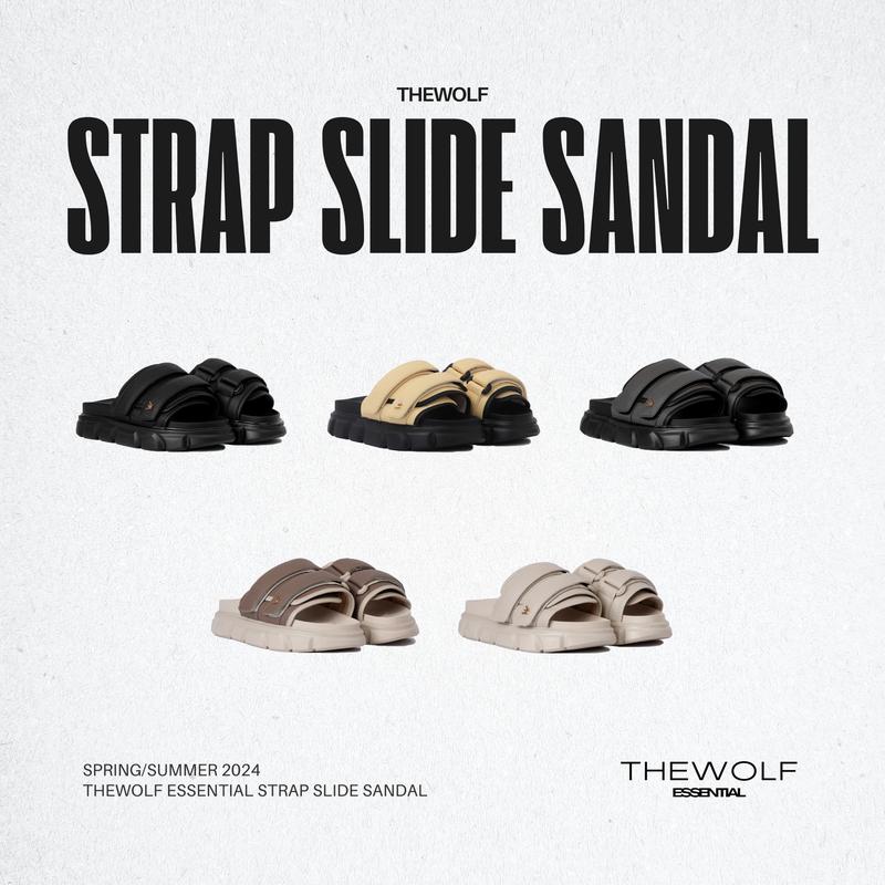 THEWOLF Dép Tăng Chiều Cao Dép Sandal Nam Nữ THEWOLF ESSENTIAL STRAP SLIDE SANDAL Slipper Đế Bằng Lót Êm Ái Quai Dán - Đen Xám Nâu Beige Kem Sữa ( mẫu mới nhất 2024 ) DéP Cao Su