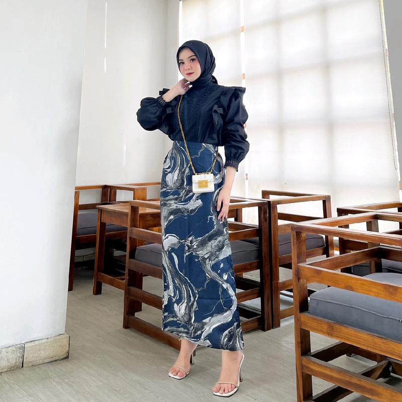[EKSLUSIF NENGLIQE] - Rok Span Marbel Maksimal bb 50/55 kg /Rok korean Style Bahan Adem tanya via live atau kami Rayon Katun Muslim Wanita Panjang 3