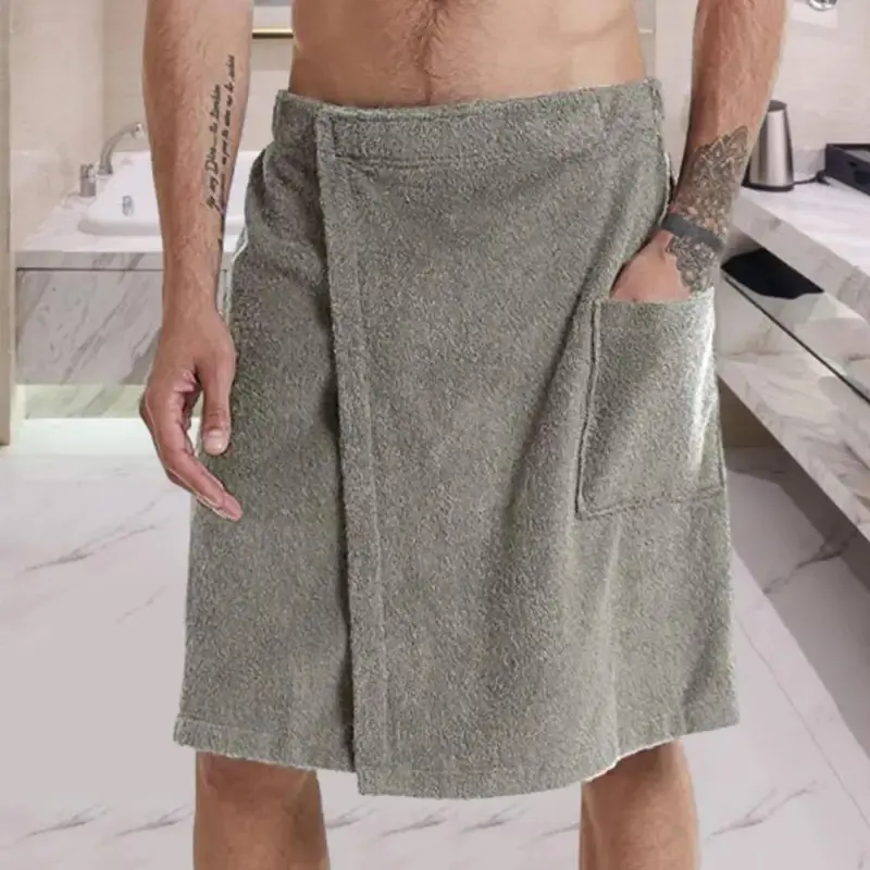 Men Short Bathrobe Elastic Waist Bathrobe Adjustable Men's Bathrobe with Elastic Waist Nightgown Homewear with for Outdoor