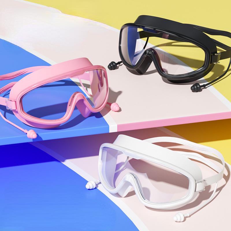 Kính Bơi, Không Thấm Nước, Chống Sương Mù, HD Trong Suốt, Có Nút Tai, Dành Cho Trẻ Em, Khung Lớn, Kính Mắt Bể Bơi, Phụ Kiện Bơi Lội