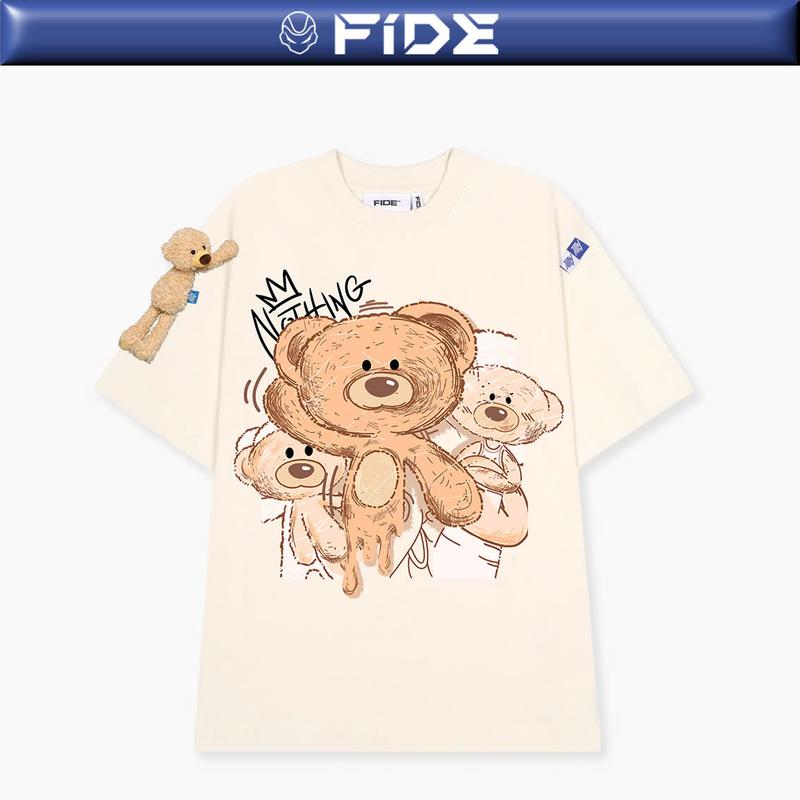 Áo thun FIDE TEEDY GẤU BÔNG phông cotton unisex nam nữ form rộng cổ tròn ulzzang - AT32(TẶNG KÈM GẤU) Kem Menswear Top