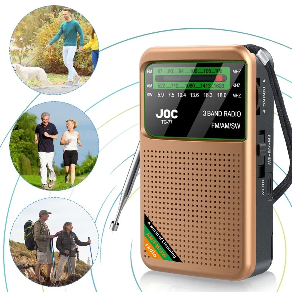 Portable Type-C Rechargeable FM AM SW Radio HD Display Screen Loud Loudness Battery Operated Radio Multifunctional Detachable Pointer Pocket Radio Elder