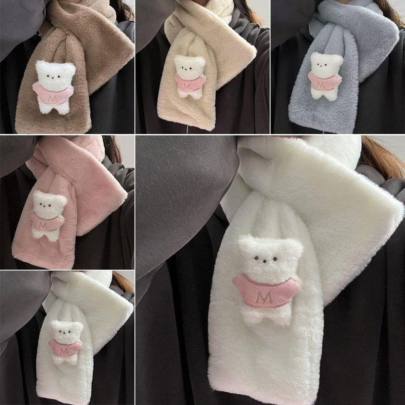 Product Introduction of Korean Cartoon Bear Plush Scarf Warm Comfortable Cross Neckerchiefs Thicken Plush Scarves Girl 10