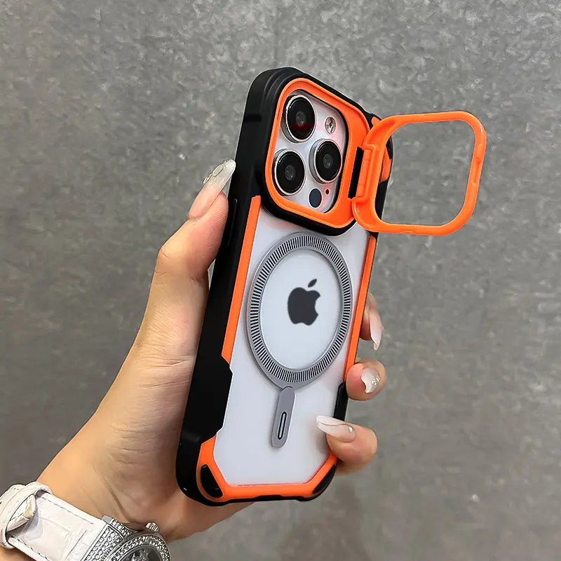Ốp Điện Thoại Từ Tính Áo Giáp Màu Tương Phản, Thiết Kế Sang Trọng, Tương Thích Với iPhone 16, 15, 14, 13, 12, Pro Max Và 11, Có Giá Đỡ Ống Kính Gấp Gọn, Ốp Lưng Magsafe 6