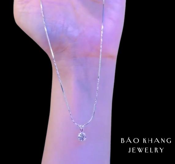 Dây chuyền Bạc ý xi vàng trắng ĐÁ TRƠN 4 CHẤU  dâychuyền vòng cổ vòng cổ dây  chuyền dâ y